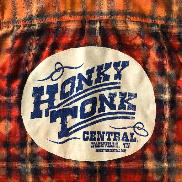 “HONKY TONK” DISTRESSED BLEACHED PLAID FLANNEL - Picture 3 of 7